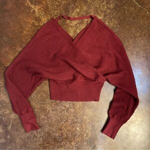 Ladies Love Tree Ribbed Criss Cross V Front and Back Cropped
Sweater